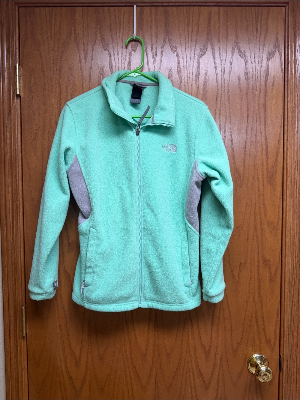 The North Face Mint Green Fleece Jacket with Gray Panels